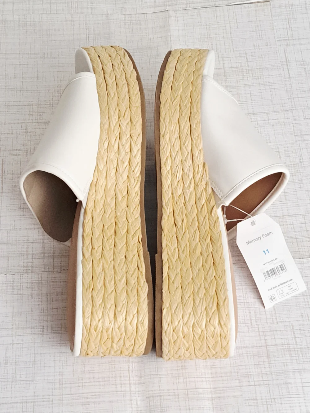 Time and Tru Women's Raffia Platform White Slide Sandals